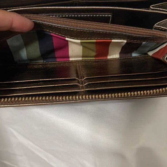Coach Signature Brown Accordion Wallet with Satin Stripes in the interior - Picture 10 of 16